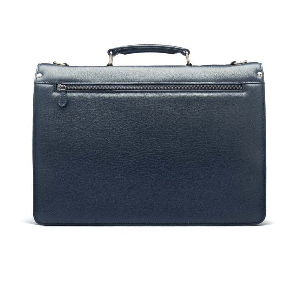 Pebble Grain Harvard Leather Briefcase - Navy