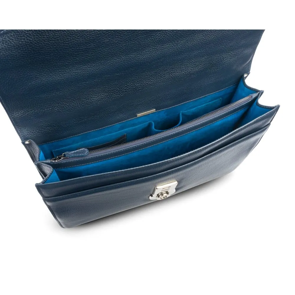 Pebble Grain Harvard Leather Briefcase - Navy