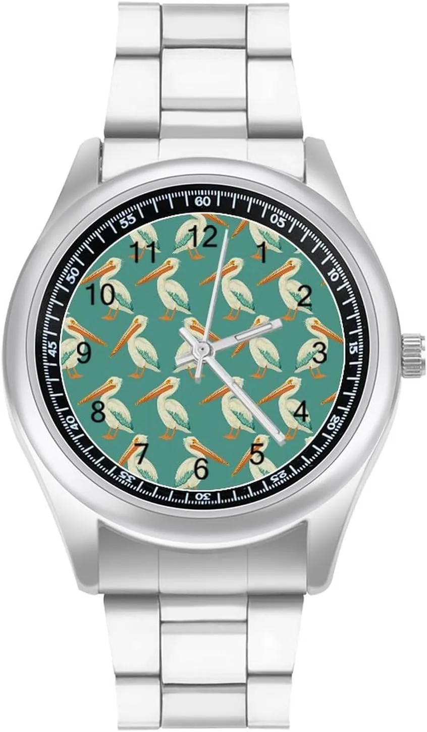 Pelicans Pattern Fashion Classic Wrist Watches for Men Casual Business Dress Watch Unisex