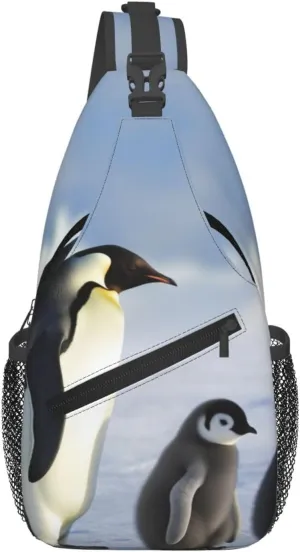 Penguin family Crossbody Bags for Men Women Fashion Sling Backpack Casual Chest Bag Travel Hiking Daypack
