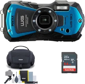 PENTAX WG-90 Compact Camera (Blue) Bundle with Accessory Cleaning Kit Bag and 64GB Ultra SDXC UHS-I Memory Card (3 Items)