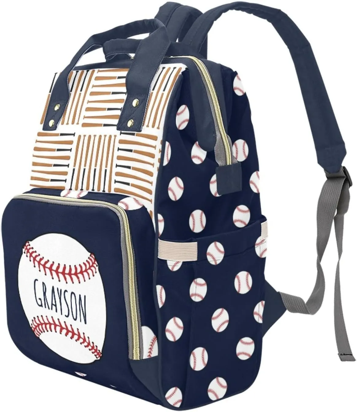Personalized Baby Diaper Bag Backpack for Women, Custom Name Nursing Mommy Daypack, Diaper Bag for Girls Boys, New Mom Gifts (Baseball)