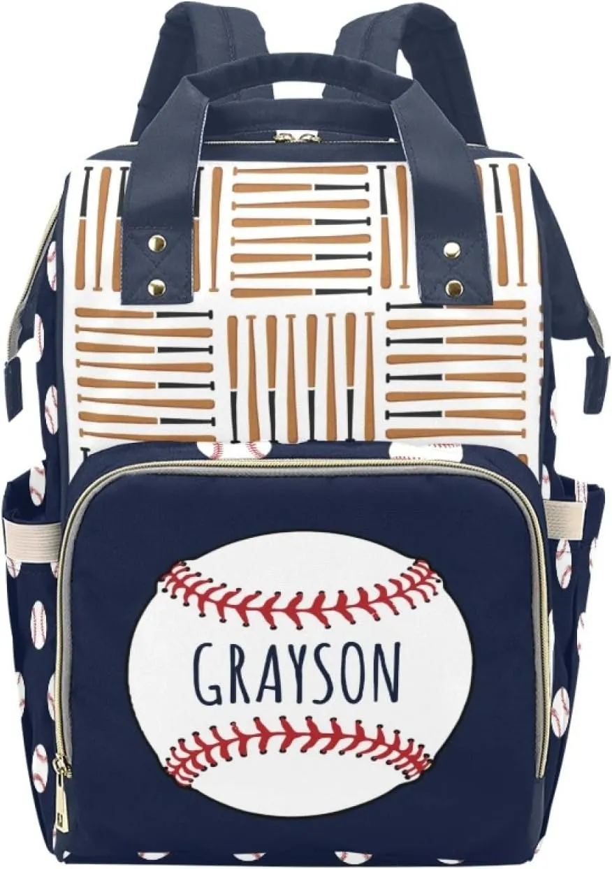 Personalized Baby Diaper Bag Backpack for Women, Custom Name Nursing Mommy Daypack, Diaper Bag for Girls Boys, New Mom Gifts (Baseball)