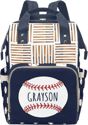 Personalized Baby Diaper Bag Backpack for Women, Custom Name Nursing Mommy Daypack, Diaper Bag for Girls Boys, New Mom Gifts (Baseball)