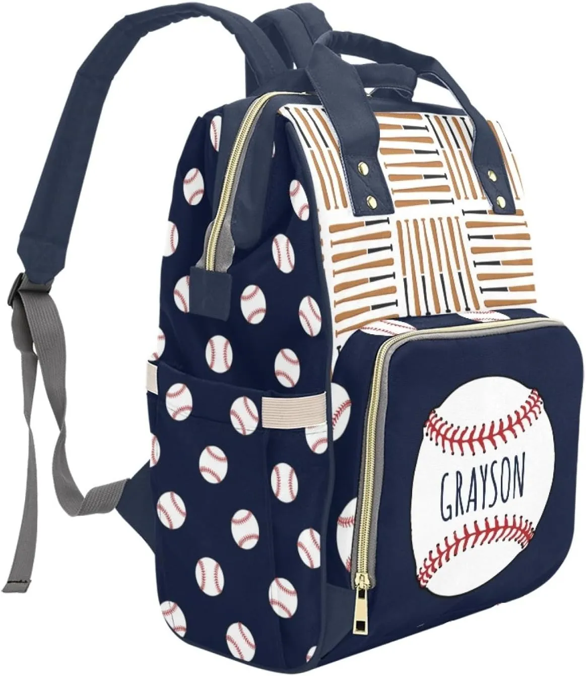 Personalized Baby Diaper Bag Backpack for Women, Custom Name Nursing Mommy Daypack, Diaper Bag for Girls Boys, New Mom Gifts (Baseball)