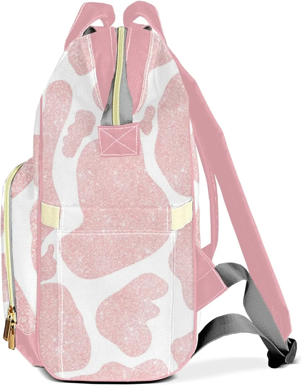 Personalized Cow Pattern Pink Diaper Bags Waterproof Backpack Shoulder Daypack for Mother's Day Gifts
