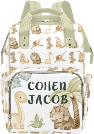 Personalized Diaper Bag Backpack for Women, Custom Name Nursing Mommy Daypack, Cute Dinosaur Diaper Bag for Girls Boys, New Mom Gifts