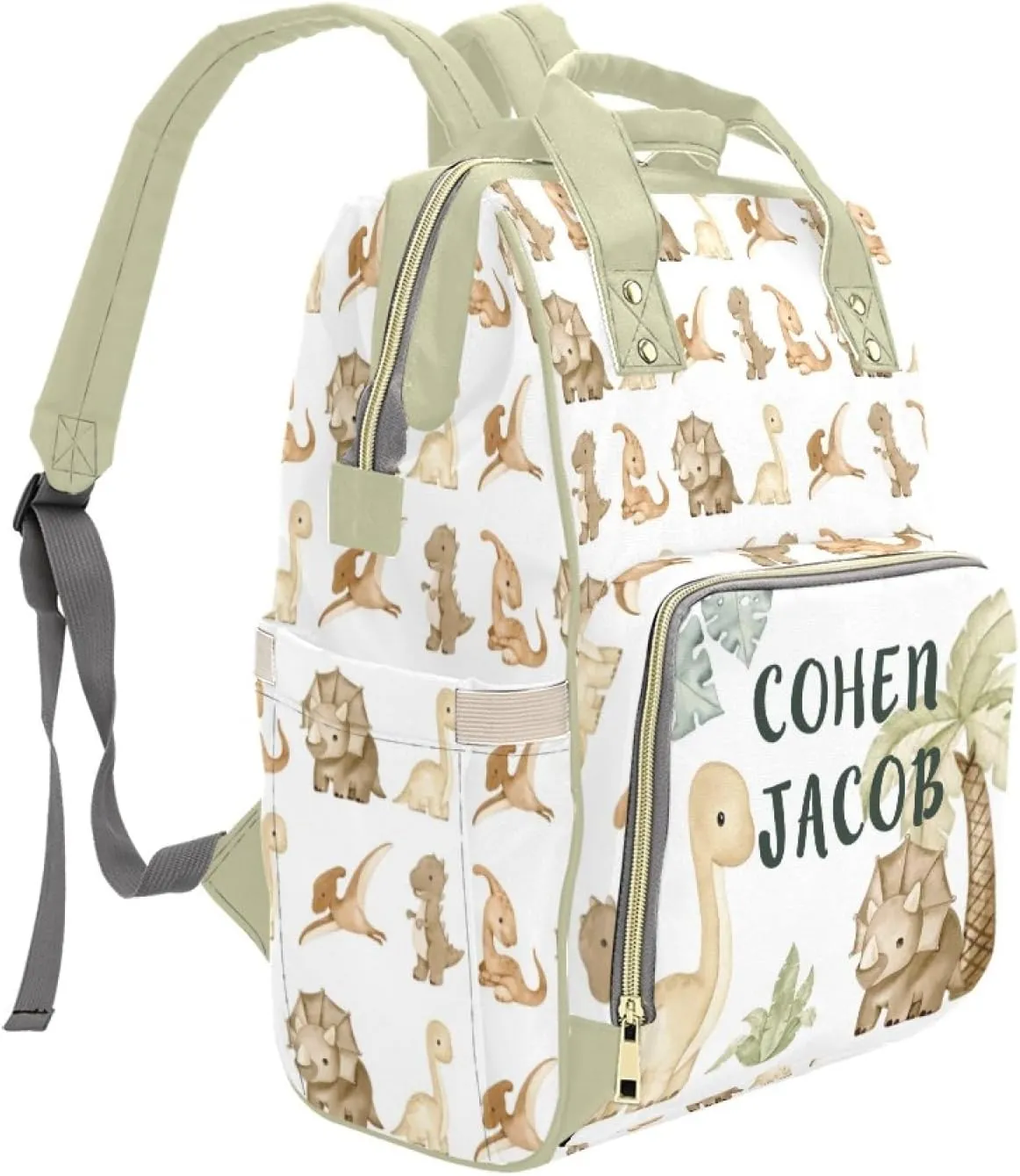 Personalized Diaper Bag Backpack for Women, Custom Name Nursing Mommy Daypack, Cute Dinosaur Diaper Bag for Girls Boys, New Mom Gifts
