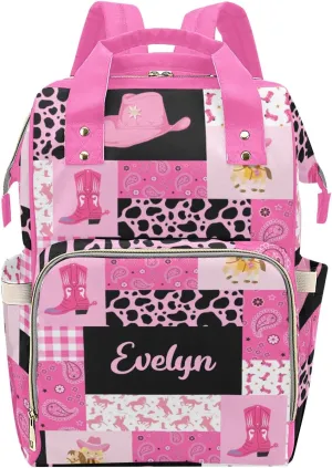 Personalized Diaper Bag Backpack Tote,Cowgirl Pink Quilt, Custom Diaper Bags for Shower Gift