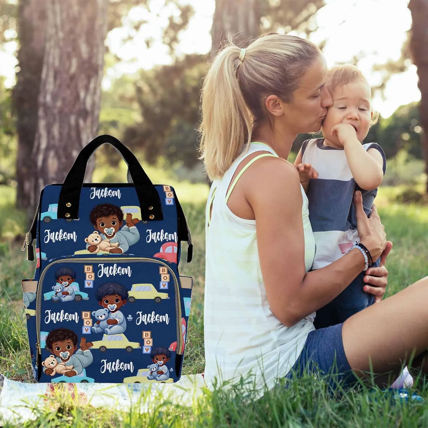 Personalized Diaper Bag Backpack with Name-Custom School Bag Travel Outdoor Nappy Mommy Nursing Bag for Kids