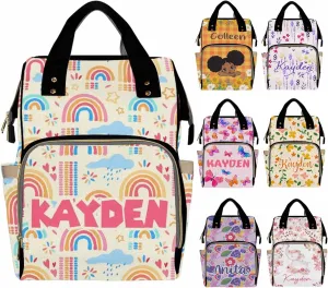 Personalized Diaper Bag Backpack with Name for Baby Girls, Custom Name Baby Bag Nursing Nappy Bag Travel Tote Bag Handbag Shoulder Bag Gifts for Mom Girl, Customized Kids Schoolbag, Baby Shower Gifts