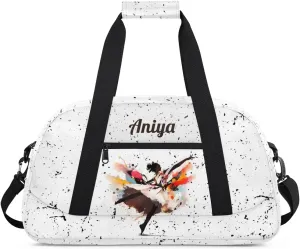 Personalized Gym Bag for Kids Girls, Black Girls Dance Custom Small Duffel Bag with Padded Handles Carry On Weekend Travel Bag for School Practice Ball Games