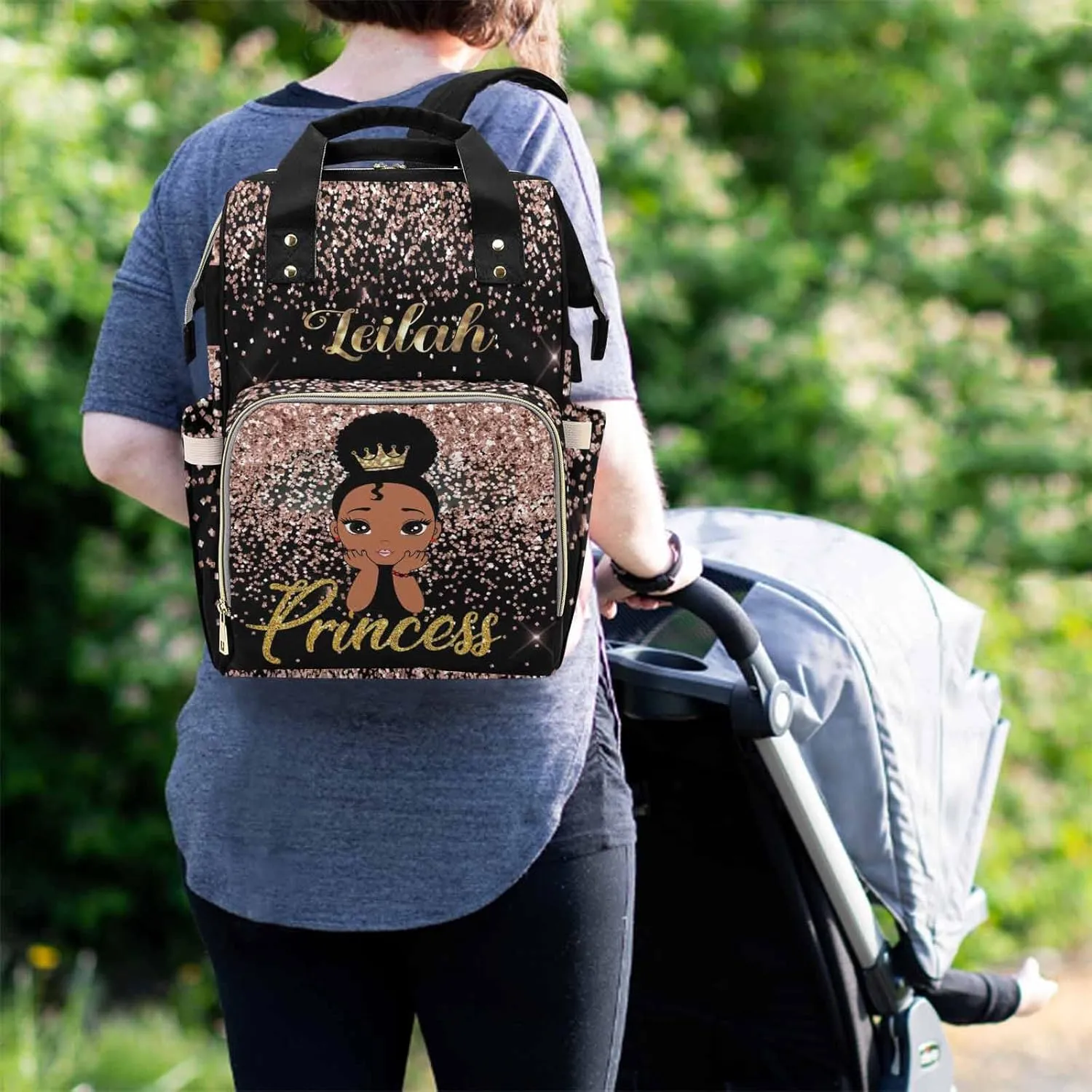 Personalized Name African Baby Girl Princess Diaper Bag Backpack with Name Custom Mommy Nursing Baby Travel Daypack