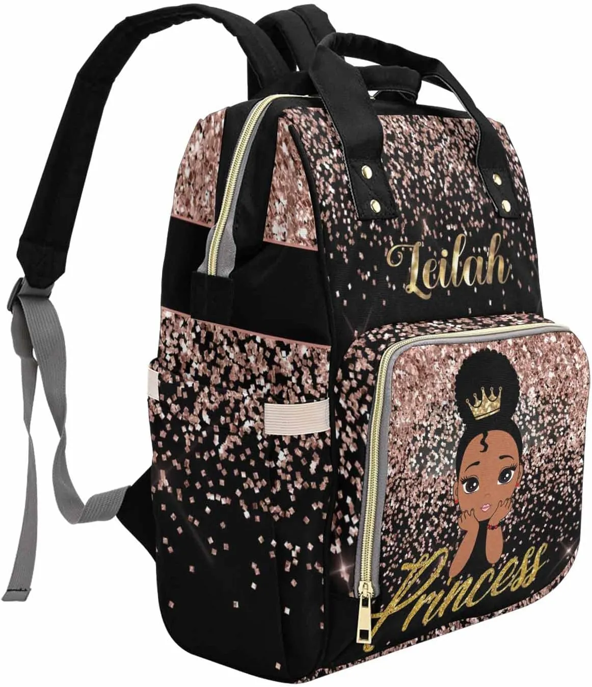 Personalized Name African Baby Girl Princess Diaper Bag Backpack with Name Custom Mommy Nursing Baby Travel Daypack