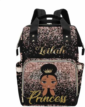 Personalized Name African Baby Girl Princess Diaper Bag Backpack with Name Custom Mommy Nursing Baby Travel Daypack