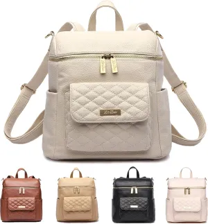 Petit Monaco Diaper Bag Backpack by Luli Bebe - Chic Vegan Leather Diaper Bag Backpack with Luxury Quilted Gender Neutral Design, Stroller Straps, Messenger Strap (Pearl White)