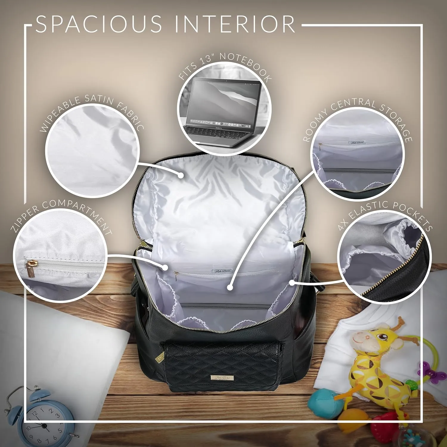 Petit Monaco Diaper Bag Backpack by Luli Bebe - Chic Vegan Leather Diaper Bag Backpack with Luxury Quilted Gender Neutral Design, Stroller Straps, Messenger Strap (Pearl White)