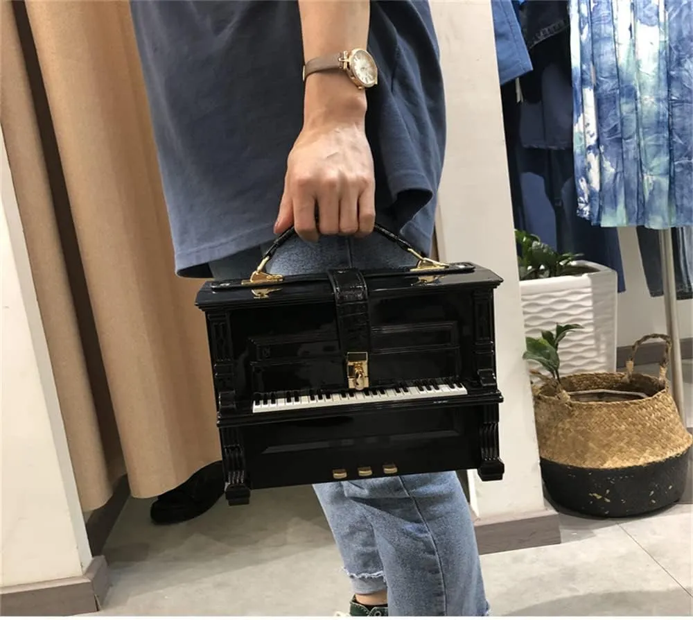 Piano Shaped Purse Handbag Women Crossbody Shoulder Bag Box Shaped Acrylic Evening Top Handle Clutch Bag Novelty Piano Purse