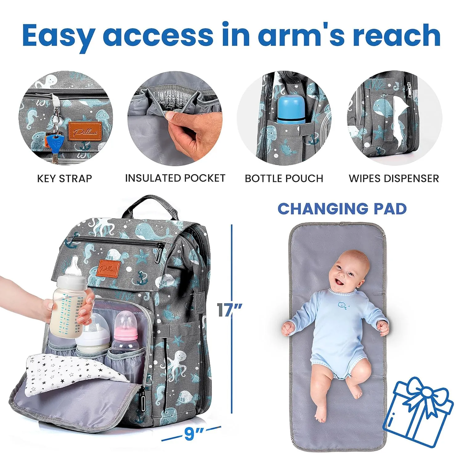 PILLANI Baby Diaper Bag Backpack - Baby Bag for Boys & Girls - Diaper Backpack - Large Travel Diaper Bags with Changing Pad - Baby Registry Search & Baby Shower Gifts - Newborn Essentials Must Haves