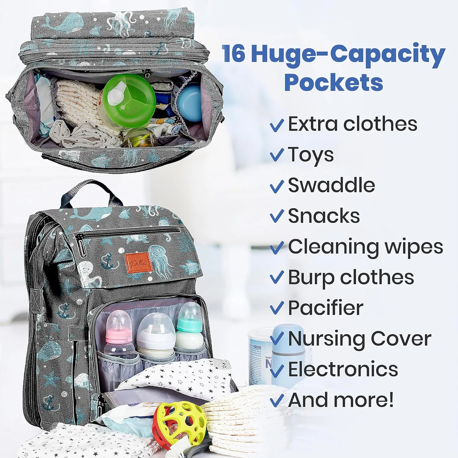 PILLANI Baby Diaper Bag Backpack - Baby Bag for Boys & Girls - Diaper Backpack - Large Travel Diaper Bags with Changing Pad - Baby Registry Search & Baby Shower Gifts - Newborn Essentials Must Haves