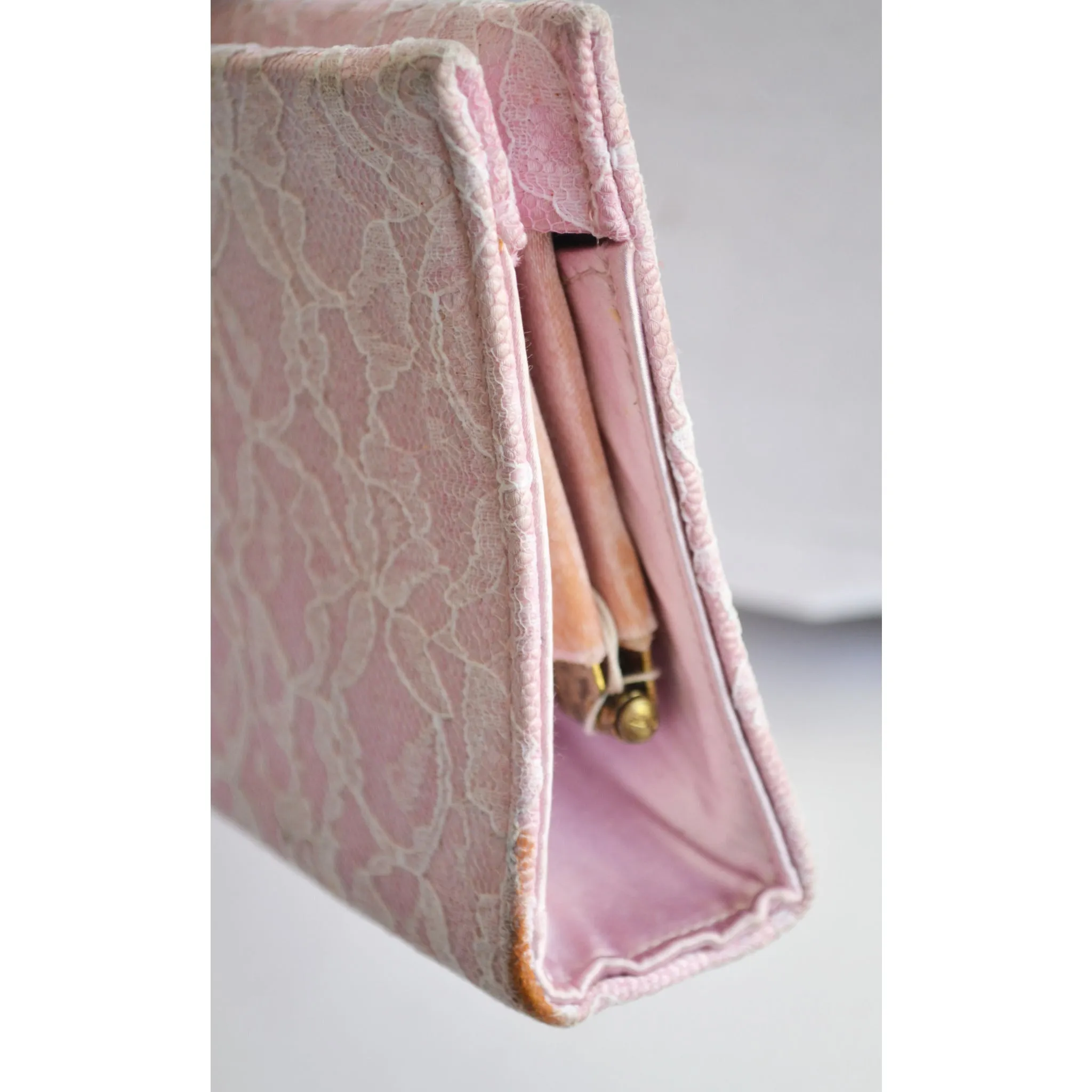 Pink & Satin Lace Clutch Purse