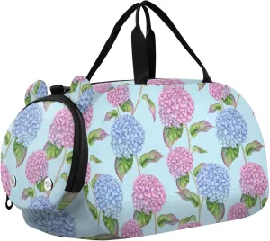 Pink Blue Hydrangea Flowers Duffel Bags for Boys Small Gym Bags for Teens Dance Bag for Girls