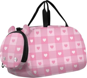 Pink Checkered Hearts Duffel Bags for Boys Small Gym Bags for Teens Dance Bag for Girls
