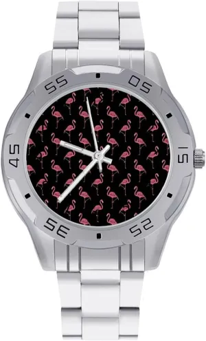 Pink-Flamingo Classic Wrist Watches for Men Casual Business Dress Watch with Stainless Steel Band Work Party