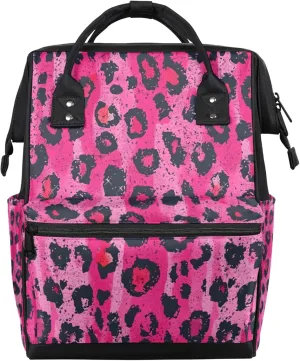 Pink Leopard Pictures Diaper Bag Mommy Bags With Adjustable Shoulder Strap Waterproof Multifunction Shoulder Bag Travel Large Capacity Backpack for Moms And Dads