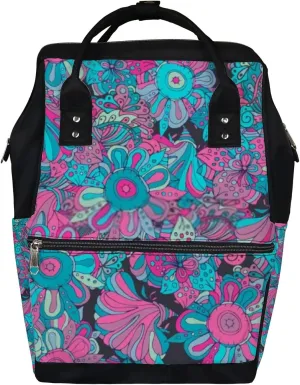 Pink Vintage Cute Bohemian Abstract Colorful Floral Diaper Bag Backpack, waterproof backpack Baby Nappy Changing Bags Laptop Backpack for Travel, Large Capacity, Durable and Stylish for Woman and Men.