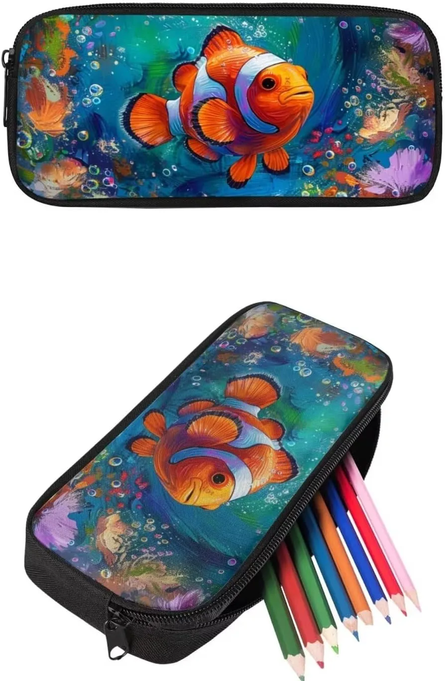 PinUp Angel Cute Clownfish Print Kids Art Oil Painting Animal Pattern Backpack with Lunch Bag Pencil Bag for Elementary Primary School Bags for Children Book Bags Gifts