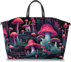 Plant Mushroom Diaper Bag Tote, Magic Mushroom Travel Diaper Tote Bag for Mom and Dad, Multifunction Large Baby Bag Nappy Bags with Stroller Straps