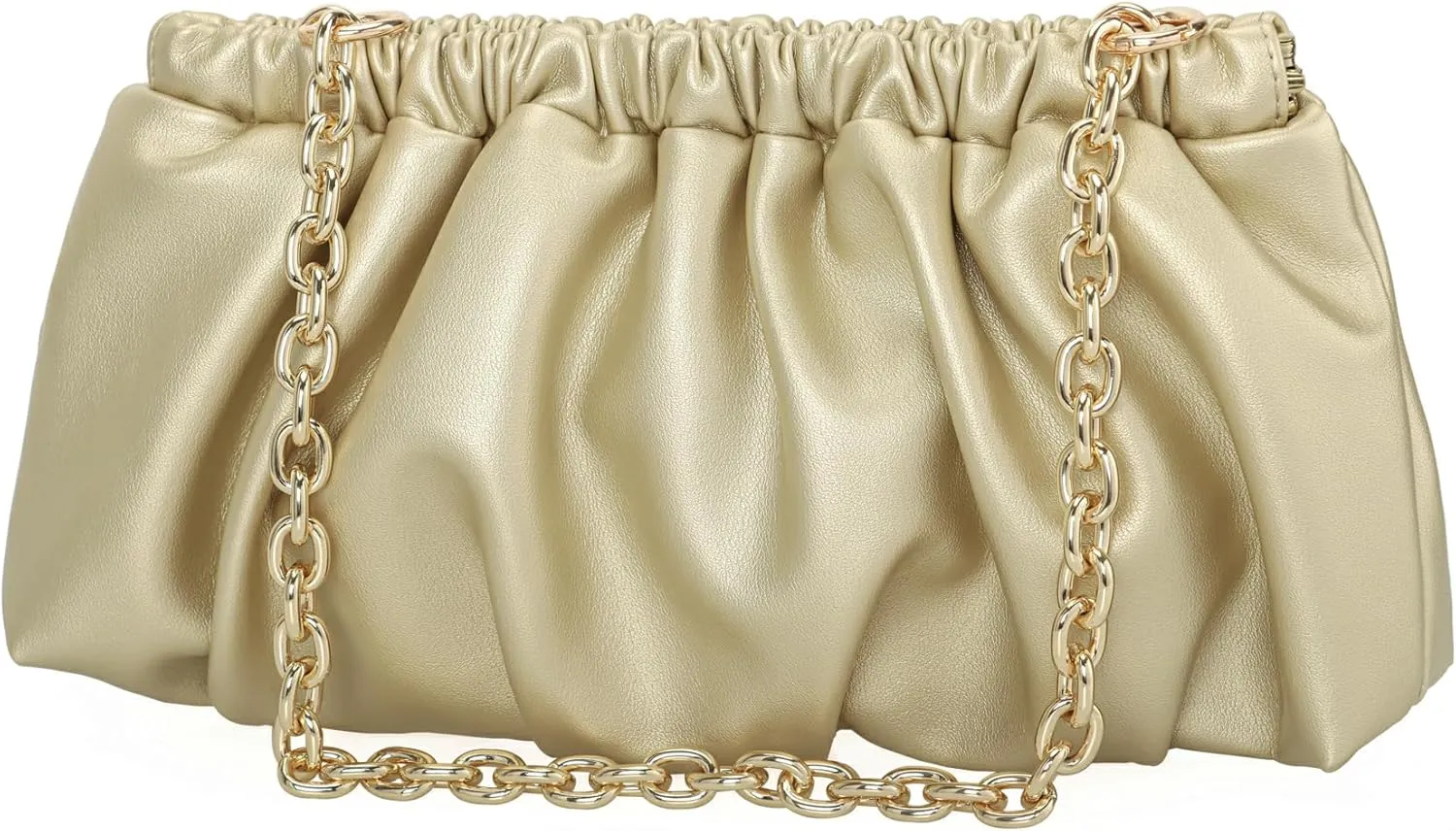 Pleated Evening Bag Soft Vegan Leather Dressy Clutch Purse Formal Ruched Handbag for Women