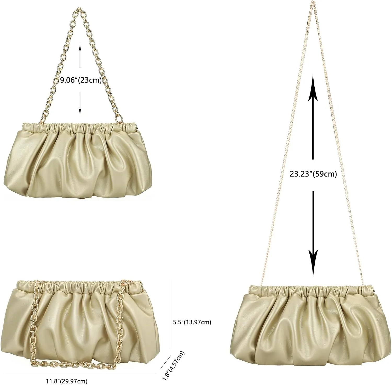 Pleated Evening Bag Soft Vegan Leather Dressy Clutch Purse Formal Ruched Handbag for Women