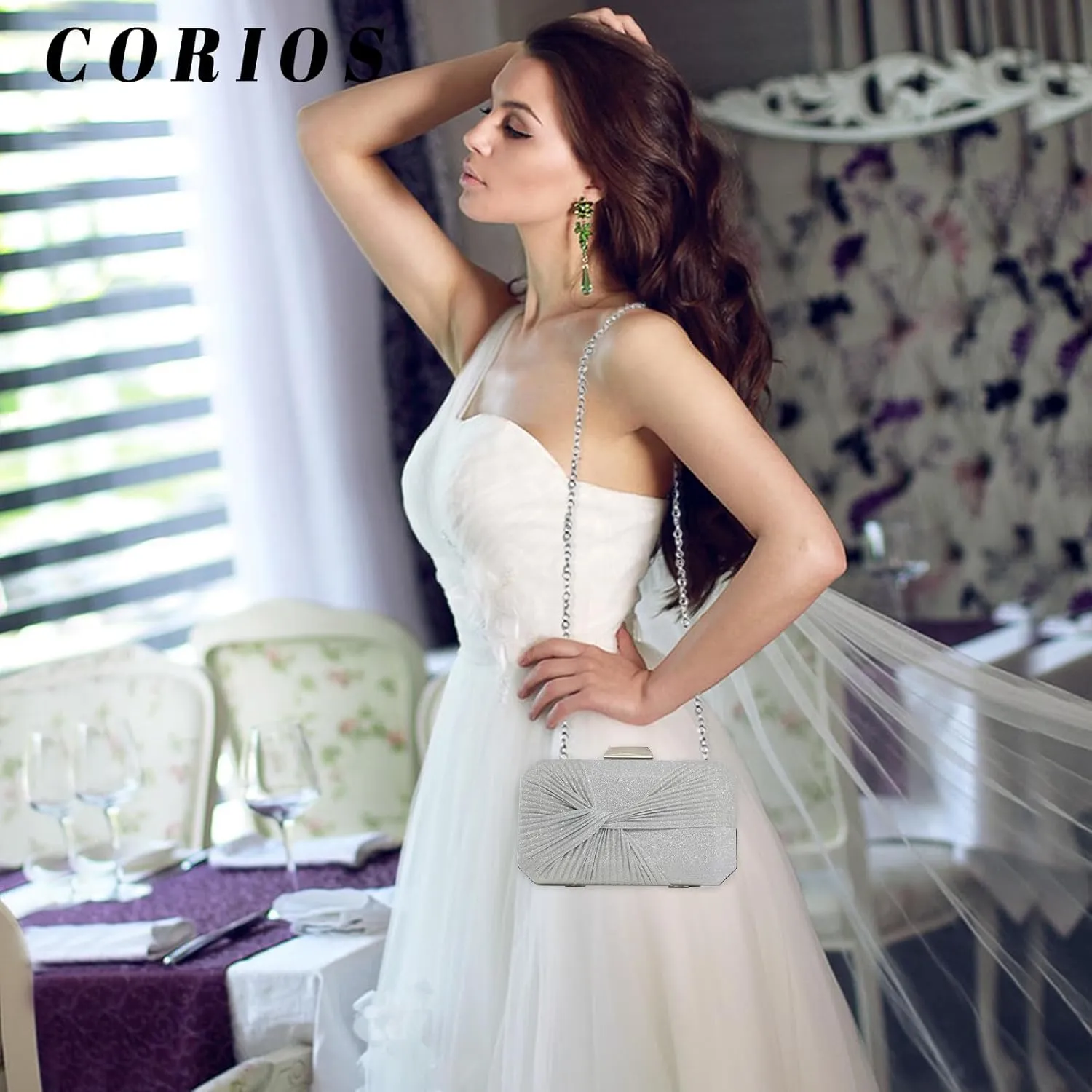 Pleated Evening Bag Sparkly Sequin Clutch Bag for Women Sparkly Handbag Bridal Wedding Purse Elegant Crossbody Bag