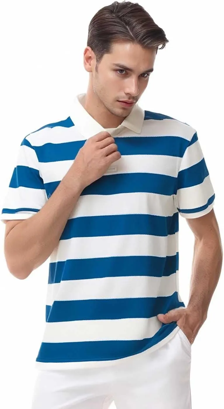 Polo Shirts for Men, Summer Sports Striped Short Sleeve Regular Moisture Wicking Dry Fit Golf Shirt, Sizes S-3XL
