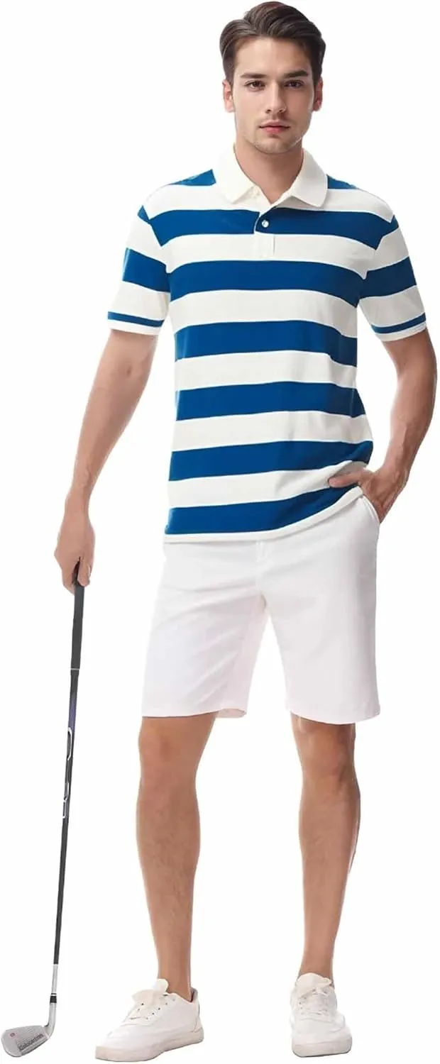 Polo Shirts for Men, Summer Sports Striped Short Sleeve Regular Moisture Wicking Dry Fit Golf Shirt, Sizes S-3XL