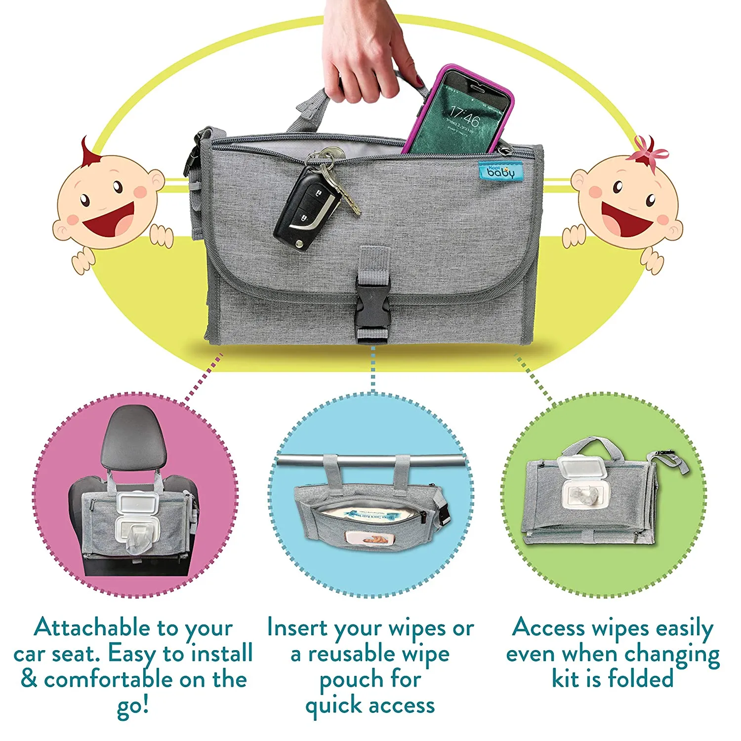 Portable Diaper Changing Pad, Portable Changing Pad for Newborn Girl & Boy - Baby Changing Pad with Smart Wipes Pocket – Waterproof Travel Changing Station Kit - Baby Gift by Kopi Baby