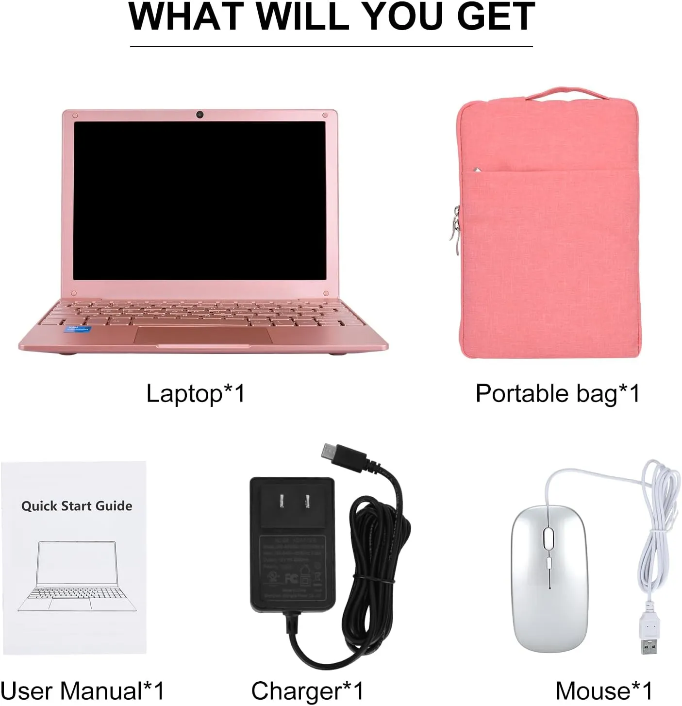 Portable Mini Education Laptop Computer with in tel Celeron N4020 CPU 8GB RAM 128GB SSD HD IPS Screen, Laptop Computer for Learning, Office Work (Rose Gold, 8GB 128GB)