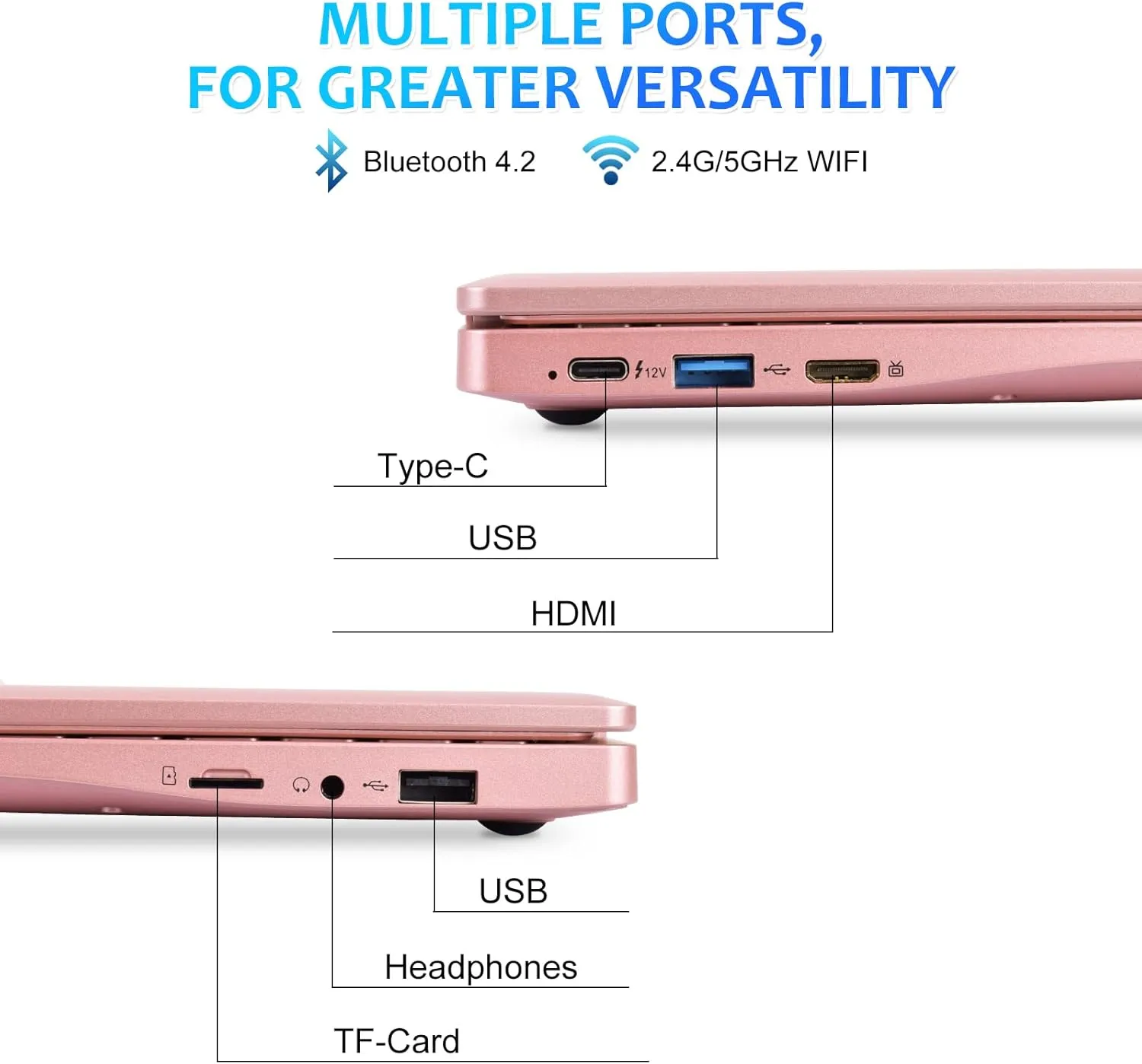 Portable Mini Education Laptop Computer with in tel Celeron N4020 CPU 8GB RAM 128GB SSD HD IPS Screen, Laptop Computer for Learning, Office Work (Rose Gold, 8GB 128GB)