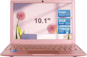 Portable Mini Education Laptop Computer with in tel Celeron N4020 CPU 8GB RAM 128GB SSD HD IPS Screen, Laptop Computer for Learning, Office Work (Rose Gold, 8GB 128GB)