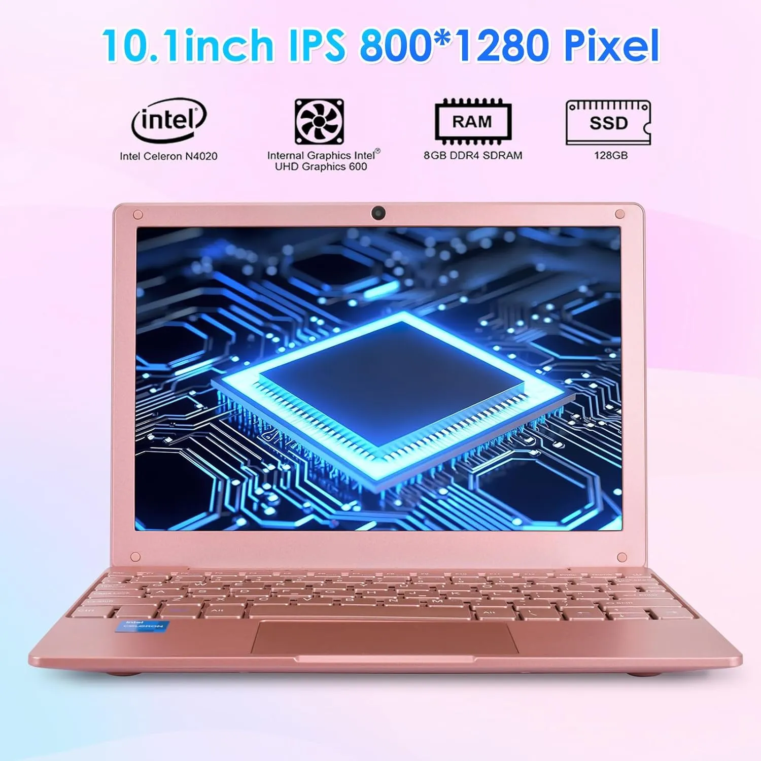 Portable Mini Education Laptop Computer with in tel Celeron N4020 CPU 8GB RAM 128GB SSD HD IPS Screen, Laptop Computer for Learning, Office Work (Rose Gold, 8GB 128GB)