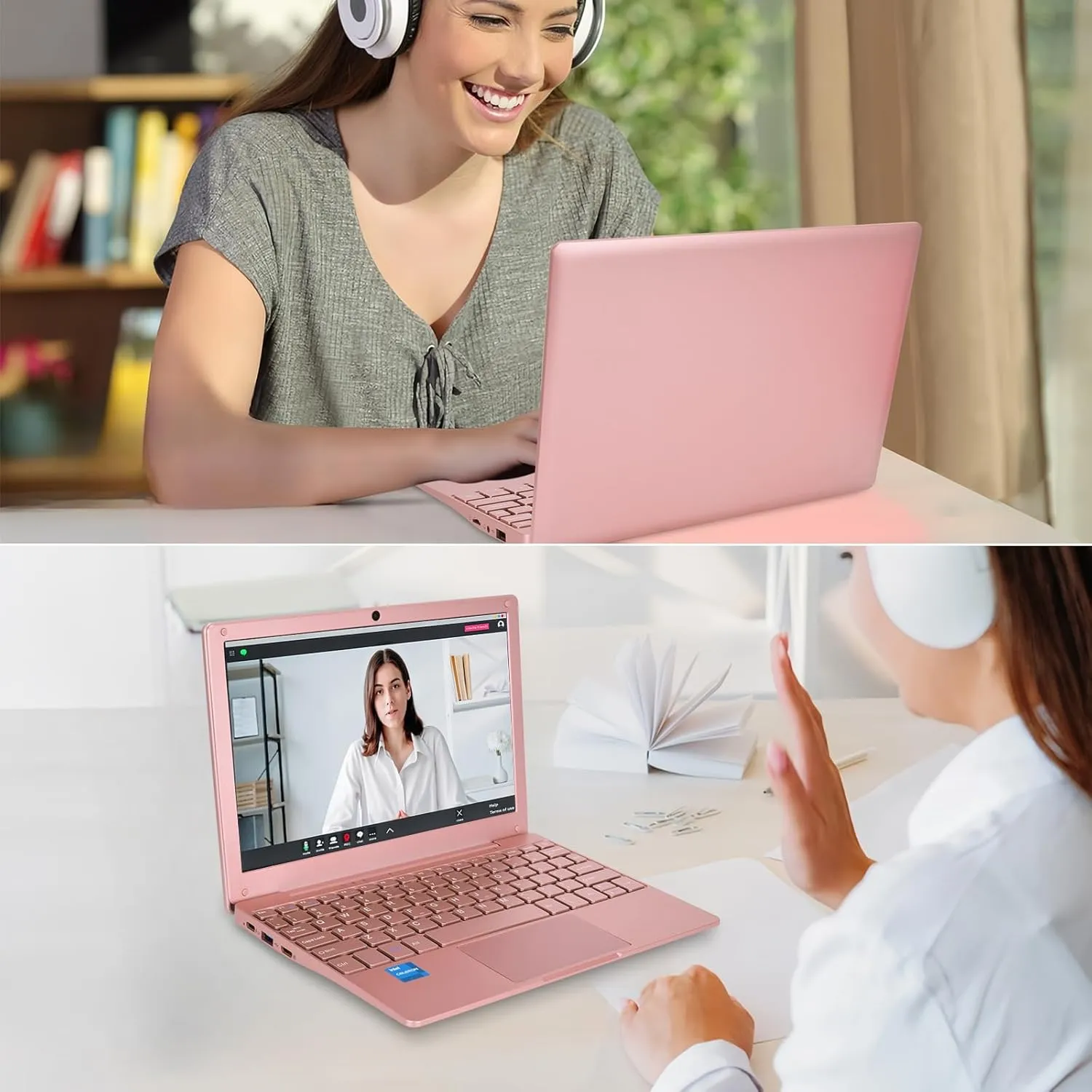Portable Mini Education Laptop Computer with in tel Celeron N4020 CPU 8GB RAM 128GB SSD HD IPS Screen, Laptop Computer for Learning, Office Work (Rose Gold, 8GB 128GB)