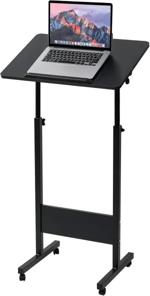 Portable Podium Stand with Wheels, Height Adjustable Church Classroom Lectern, Black Presentation Podium Standing Desk
