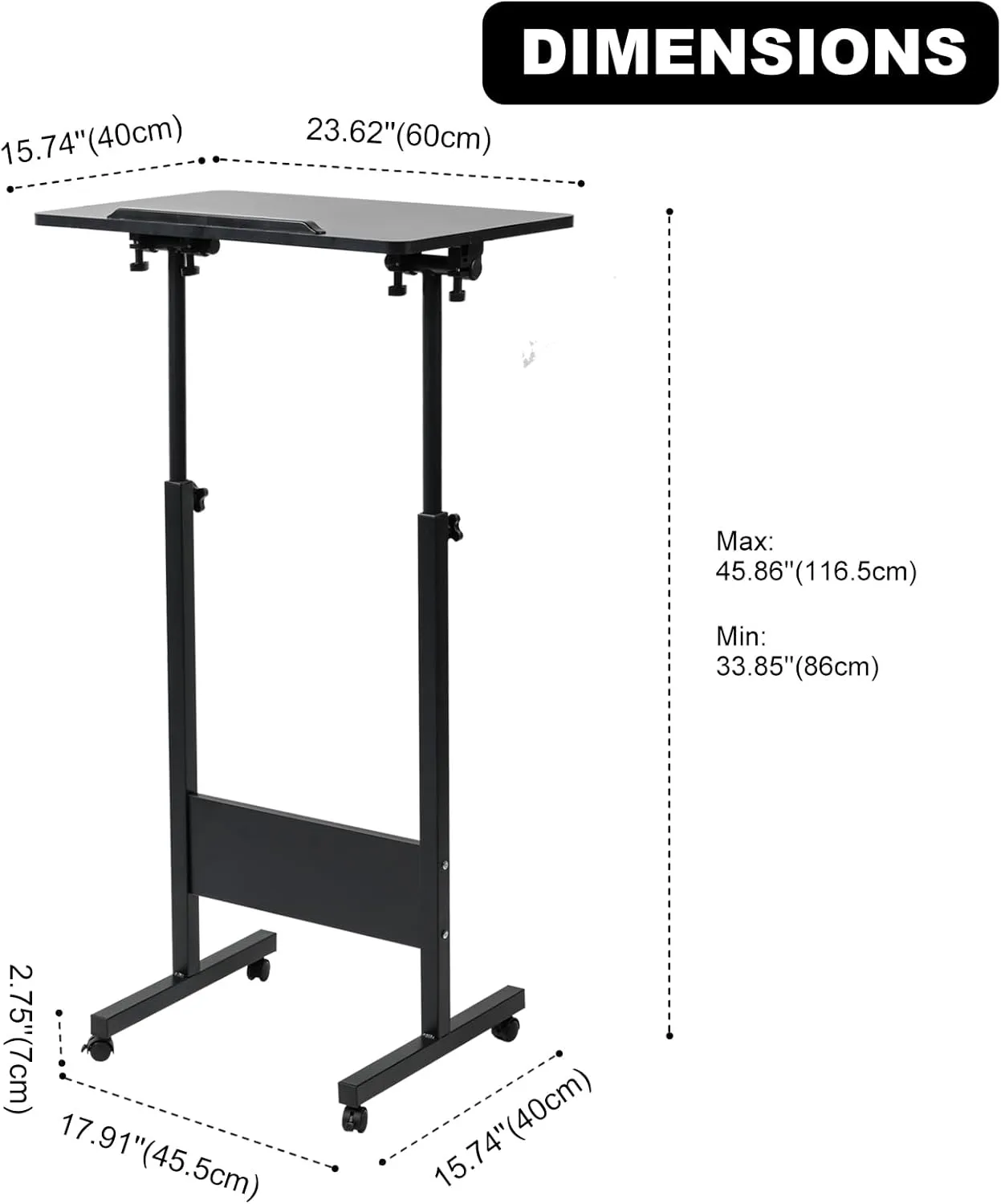 Portable Podium Stand with Wheels, Height Adjustable Church Classroom Lectern, Black Presentation Podium Standing Desk