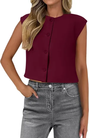 PRETTYGARDEN Women's Summer Suit Vest 2025 Dressy Casual Crop Tops Business Work Office Clothes Trendy Blazer Waistcoat