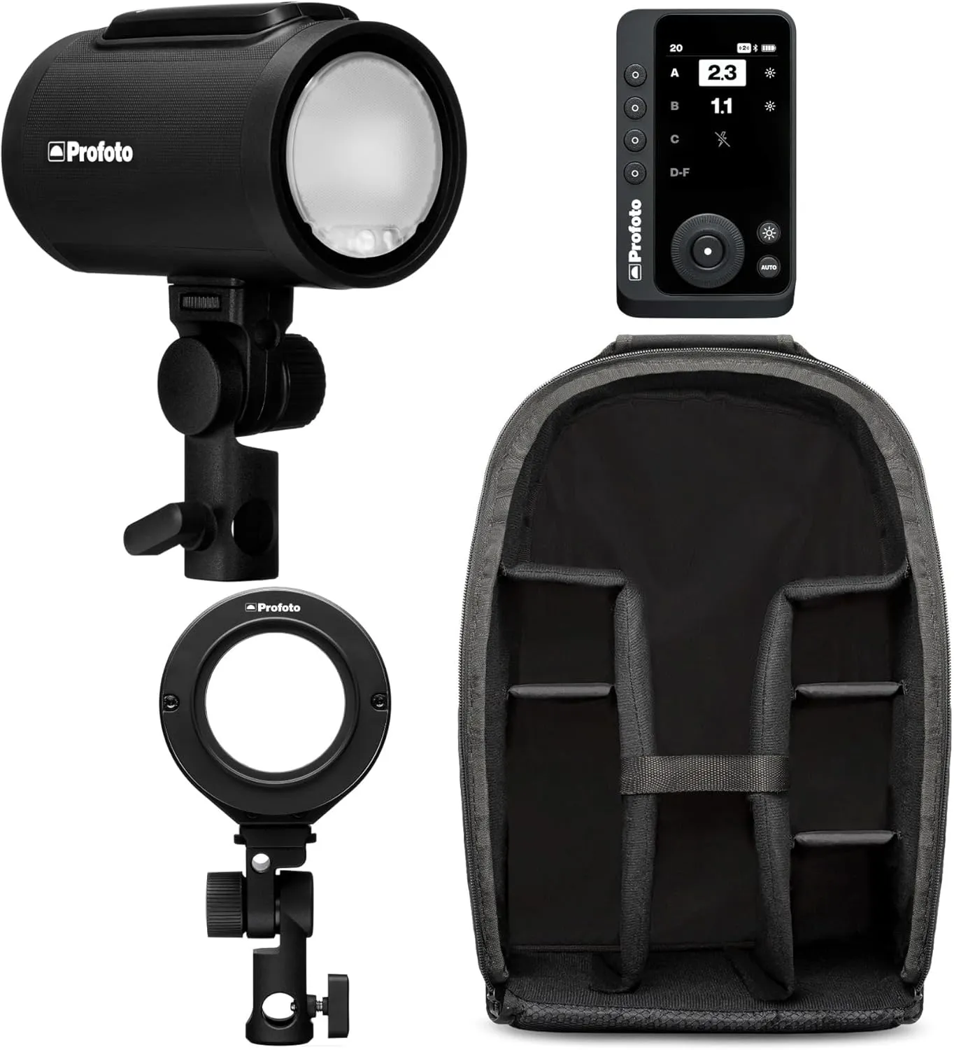Profoto A2 Monolight with HSS, TTL, Recycle Time 0.1-1.6 sec and Pocket Size Bundle with Profoto Connect Pro Wireless Transmitter, Profoto Clic OCF Adapter II for A-Series Flashes (4 Items)