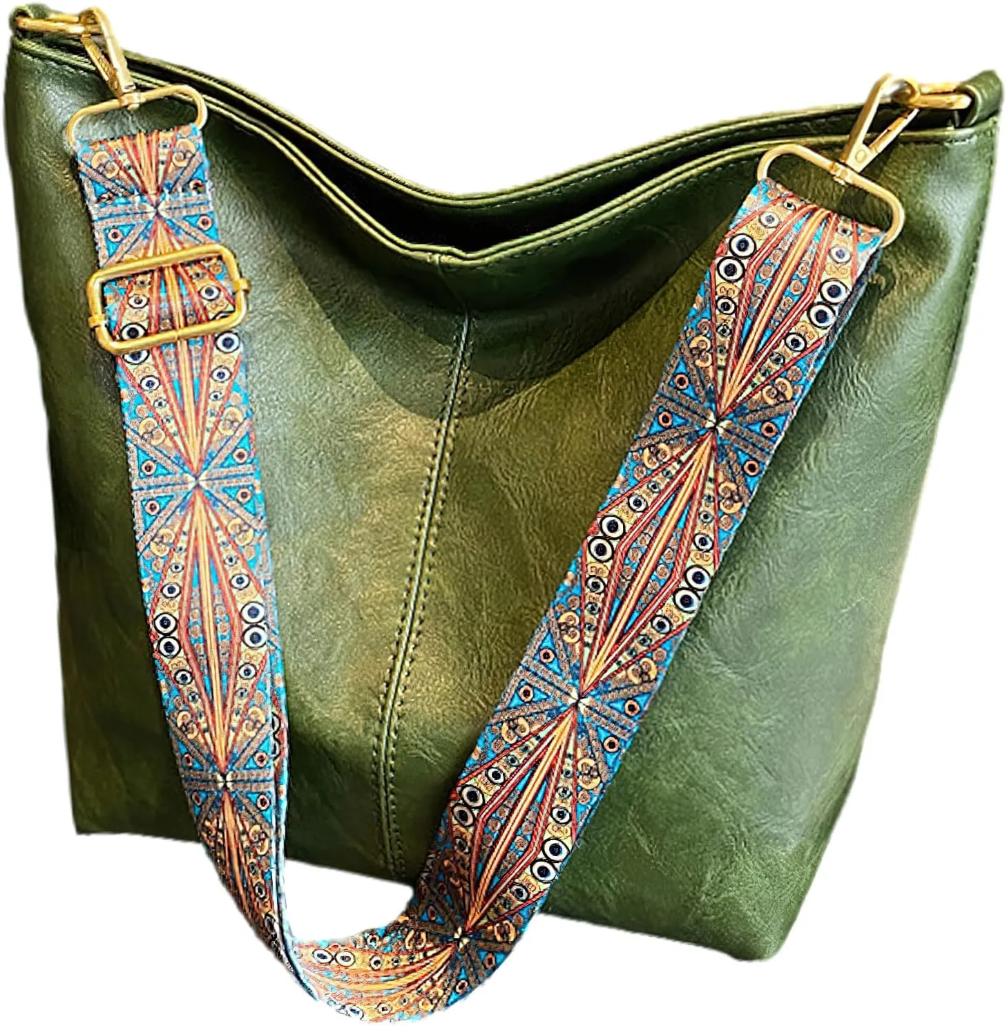 PU Leather Shoulder Bags for Women with Adjustable Guitar Strap Vintage Tote Bag Hobo Purse Vegan Handbag