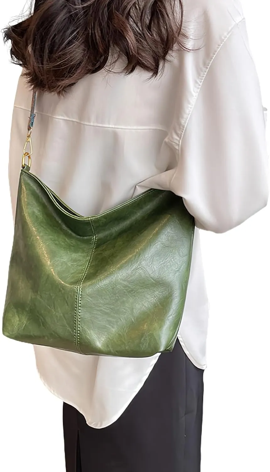 PU Leather Shoulder Bags for Women with Adjustable Guitar Strap Vintage Tote Bag Hobo Purse Vegan Handbag