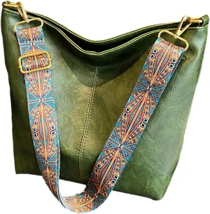 PU Leather Shoulder Bags for Women with Adjustable Guitar Strap Vintage Tote Bag Hobo Purse Vegan Handbag